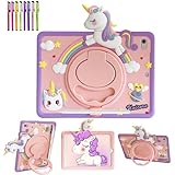 A-BEAUTY Kinder Hülle Kompatibel mit iPad mini 5/4/3/2/1 (7,9 Zoll 2019/2015/2014/2013/2012) mit Stifthalter Stoßfestes Silikon Einhorn Cover, 360° Drehbarer Griff Ständer