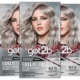 got2b Edelmetall M71 Pearl Metallic Silber Stufe 3 (3 x 143 ml), Haarfarbe mit Metall-Glanz-Booster für kühle, schimmernde Töne, permanente Coloration mit Anti-Verblassen-Effekt