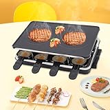 Raclette Grill Elektro Tischgrill Raclette Gerät mit Grillplatte und 8 Mini Pfännchen für 6-8 Personen, 1300W, Schwarz