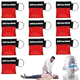 10 Stück Beatmungsmaske Schlüsselanhänger, CPR Maske, Beatmungstuch Mit Rückschlagventil Atmen Barriere, Taschenmaske für Erste Hilfe oder AED Training(Rot)