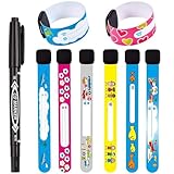 Notfallarmband Kinder, 8 Stück SOS Armband Kinder mit 1 Marker Stift, Notfall Armband für Kinder, Namensarmband Kinder, Kinder Wasserdichtes Wiederverwendbar Notfallarmband, für Jungen, Mädchen