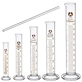 Meßzylinder Glas, cococity Graduierten Glasmesszylinder Chemistry Laborzylinder Messwerkzeuge mit Rührstab 5ml 10ml 25ml 50ml 100ml