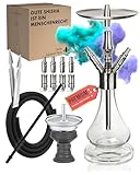 Zanabaq Premium Edelstahl Shisha Set - 4 Anschlüsse + edles Zubehör - Perfekter Durchzug - Wasserpfeife mit Closed Chamber und 4 18/8 Schliff Schlauch Anschluss 100% Edelstahl Komplettset