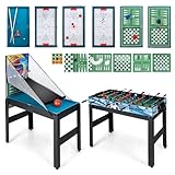 COSTWAY 15 in 1 Spieltisch Set, Tischspiel multifunktional mit Tischfußball Hockey, Billard, Tischtennis, Bowling, Shuffleboard, Schach, Dame & Backgammon, Kombi-Tisch für Kinder Erwachsene
