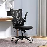 Furmax Bürostuhl, mit klappbaren Armlehnen, mittlere Rückenlehne, Netzstoff, Drehstuhl, mit ergonomischer Lendenwirbelstütze (schwarz)