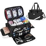 Trunab Tasche Medizinische Leer Schwarz, Erste-Hilfe-Tasche Professionelle Arzttasche Große Kapazität mit Interior Division Board und Rutschfestem Boden, Home Nurse Case Krankenschwester