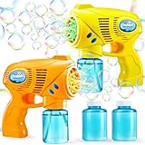 JOYIN 2 Seifenblasenpistole für Kinder mit Seifenblasenflüssigkeit (2 * 130 ml), seifenblasenmaschine für Party, Seifenblasen Pistole für Sommer Party, Indoor Outdoor Aktivitäten, Ostern(gelb+orange)