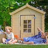 Timbela M570Z-1 Kinderspielhaus aus Holz - Spielhaus im Freien für Kinder - 111x113xH121 cm/0.9 m2 Gartenspielhaus - Garten-Sommerhaus für Kinder (Die Dachfarbe ist grün)