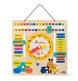 small foot Die Maus Lernuhr mit Kalender aus Holz, erklärt Datum, Jahreszeit und Uhrzeit, für Kinder ab 3 Jahren, 10496