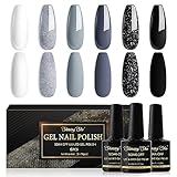 Shining She UV Nagellack Schwarz, 6 Farben Glitzer Grau Schwarz Weiß Gel Nagellack Set Soak-Off UV Shellac Nagellack Maniküre Geschenk für Anfänger Nail Art Salon DIY, 8ML