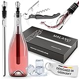MALANVI Exklusiver Weinkühlstab | Hochwertiges 4-in-1 Weinkühler Set inkl. edlem Kellnermesser | Innovativer Dekantier-Belüfter & Ausgießer | BPA-Frei