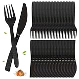 200 Stück Plastikbesteck, Plastik besteck set, 100 Plastik Messer 100 Plastikgabeln, Wiederverwendbar, Geeignet für Geburtstagsfeiern, Hochzeiten und Familienfeiern (schwarz)