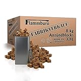 FLAMMBURO (8 kg Öko XXL Anzündwürfel vom Deutschen Hersteller + Vorratsdose, Grillanzünder, Kaminanzünder, Ofenanzünder, Anzündwürfel, Anzündwolle - DIN zertifizierte - Made in Germany - (8 kg)