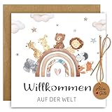 O'meFun Karte Geburt Geldgeschenk Geburt mit Umschlag, Karte Geschenke zur Geburt Mädchen & Junge, Sinnvolle Geschenke zur Geburt, Regenbogentiere Glückwunschkarte Baby Geburt Geschenk