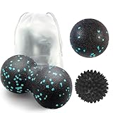 Massageball 3er Set, Selbstmassageball Set Faszienball Lacrosse Ball Duo Ball Klein Self mit Kordelzug Aufbewahrungstasche für Muskelschmerzen Faszientraining