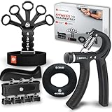 FUNFLEX Handtrainer Fingertrainer, Verstellbares Griffkraft Trainer Set -4-Teilig- Unterarmtrainer, Fingerstrecker - Finger Grifftrainer - Grip Ring, Fitness Krafttraining Hand & Unterarm Training
