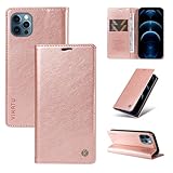 Qiaogle Handyhülle für Huawei P20 Lite/Nova 3E - [YA03] Roségold Klassischer Lederhülle Magnetische Absaugung ohne Schnalle Schutzhülle Klapphülle mit Ständer