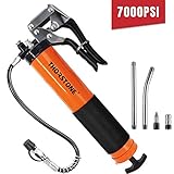 Thorstone Fettpresse mit Zubehör, 7000 PSI Heavy Duty Pistolengriff Fettpistolen-Set mit 18inch Flexschlauch, 2 Arbeits-Kupplung, 2 Verlängerung Starren Rohr, 1 scharfe Art Düsenrohr, Orange