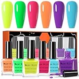 6 Farben Neon Nagellack Set - Quick Dry Nail polish Orange Grün Blau Gelb Violett Rosa Sommer Nagellackfarbe für Nagelkunst Nail art, Langanhaltender Chip Resistant & Nagellack Auf Wasserbasis (Bunt)
