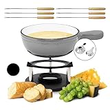 ToCi Fondue-Set mit Brenner, Indoor Fondue Set mit Rechaud, Käse-Fondue-Set für Induktion mit 6 Fondue-Gabel & 1,5L Gusseisen-Topf, Käsefondue & Schoko Fondueset mit Pastenbrenner für 2-6 Personen