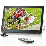 DESOBRY 14.1 Zoll Tragbarer Fernseher mit ​DVB-T2 HD Antenne & 3000mAh Akku, Full HD HDMI/USB/AV Anschlüsse, Integrierter Ständer für Camping/Notfall (inkl. Fernbedienung) (DVB-T2)