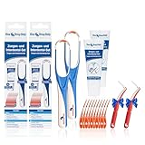 One Drop Only Zungenreinigungs- und Interdental-Set mit 2x Zungen- und Interdental-Gel & 2x Zungenschaber gegen Mundgeruch/Zungenreiniger & 2x10 Dental Picks (plus 2 Interdentalbürsten Größe S ON TOP)