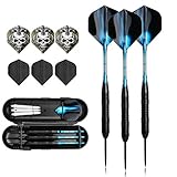 3 Stück Steel Darts Pfeile Set, 23 Gramm Profi Steeldarts mit Metallspitze Schwarz Rutschfeste Eisenfass, Aluminium Schaft FB6