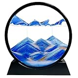 SANDCLE 3D Sandbilder Zum Drehen - Dynamisches Sandbild Runde Glas Rahmen, Bewegliche Sandkunst Landschaft, Fließende Sandmalerei Geschenk für Büro Desktop Ozean Dekoration (Blau, 7')