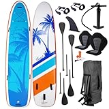 BRAST® SUP Board Family | Aufblasbares Stand up Paddle Set XXL | 370x87x15cm bis 210kg | 7 Designs | inkl. Zubehör 2X Kajak-Sitz 2X Fußschlaufe 2X Paddel Pumpe Rucksack | Hawaii
