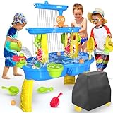 VATOS 3 Tier Sand Wasser Tabelle mit Tischabdeckung, Kinder Splash Sand Tabelle Wasser Spielzeug für Alter 3-7, Sommer Wasser Aktivität Tisch Strand Hinterhof Garten Outdoor-Spielzeug für Kleinkinder