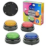 Verbesserter Buzzer mit Aufnahmefunktion, Answer Buzzers,Aufnahmegerät Kinder,Dog Buttons,4 stückTasten Orange + Blau + Grün + Rosa, Spielzeug für Kind Interaktion, Anti-Wipe und Anti-Überschreiben