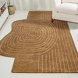 JONATHAN Y GST103B-5 Retro-Teppich, abstrakt, gestreift, handgewebt, Wolle, modern, zeitgenössisch, für Schlafzimmer, Küche, Wohnzimmer, pflegeleicht, Hellbraun/Beige, 1,5 m x 2,4 m