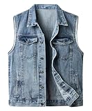 Yukirtiq Herren Jeansweste Vintage Freizeitweste Ärmellose Jeansjacke Cowboy Denim Weste Kriegsjacke Motorradfahrer Jeans Kutte für Männer, Blau, XXL