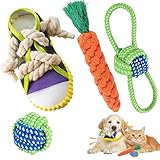 Zhixifan 4 Stück Kauspielzeug Seil, Quietschendes Hundespielzeug Schuhe, Zerrspielzeug, Interaktives, Haustier Kauspielzeug, Naturbaumwolle Geflochtene, für Zahnreinigung, Stressabbau, Training