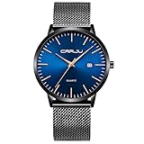 CRRJU Herren Uhr Ultra Dünne Wasserdicht Armbanduhr Herren Mode mit Schwarz Edelstahlband Mesh Analog Quarz Business Männer Uhren