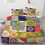 RFFLUX 3D Mandala Bettwäsche Set 135x200 cm 4teilig Microfaser Warme Sommer Weich Wendebettwäsche Boho Blumen Bettbezug Kinderbettwäsche mit 2 Kissenbezug 50x75 cm（Stil 90-16）