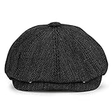 KeepSa Newsboy Stil Tellermütze Schirmmütze Herren Damen - 8 Panel Peaky Fischgräten Tweed Retro Schiebermütze Schlägermütze Gatsby Cap - 58cm, Schwarze