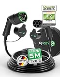 SPARK-E Typ 2 Ladekabel 11kW 5M für EV Elektroautos - Inkl. Tasche, 16A3P, Mode 3 - Wallbox Kompatibel