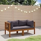 ShGaxin 2-Sitzer-Gartensofa mit Kissen, Outdoor Sofa, Gartenbank, Gartenlounge Outdoor, Balkon Sofa, Liegesofa, Outdoorsofa, Massivholz Akazie