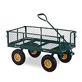 Relaxdays Handwagen, praktischer Bollerwagen für den Garten, mit Luftbereifung, klappbare Seitenteile, bis 250 kg, grün 10036180