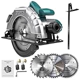 Professional Kreissäge, Leistung 1200 W, 185 mm Kreissägeblatt, 65mm Schnitttiefe Handkreissäge, inkl. 24T/40T/60T Hartmetall Sägeblättern, 5200 U/min, Gehrungsschnitte von 0–45°