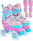 Rollschuhe Kinder Verstellbar Mädchen Rollerskates, Größe 26-37 Mit 6er Kinder Protektoren Set und Led Leuchtenden Rädern für Mädchen 1 Pair