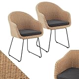 Juskys Rattan Korbsessel Cody 2er Set mit Kissen - Indoor & Outdoor Rattanstühle - Korbstuhl bis 100 kg belastbar - Korbstühle modern - Stühle Natur