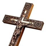 Woodvio - Handgeschnitztes Wandkreuz aus Holz, katholisches...