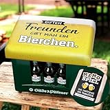 CULT at home Bierkasten Aufsatz gute Freunde - Bierkastensitz inkl Bierdeckel Memospiel - Sitzauflage für Bierkiste Getränkekiste - Hocker Gartenhocker für Balkon Camping Grill Geschenk Vatertag