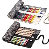 2 Stück Stifterolle Rollmäppchen 36 Löcher Stifterolle Kinder Rollmäppchen Pinsel Canvas Pinseltasche Künstler Waschbar für Aquarellstifte Bleistifte Buntstifte Schule Studenten, Blätter/Bäume