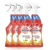 Sagrotan Küchen-Allzweck-Reiniger Spritzige Zitrone – 2in1 Desinfektionsreiniger für die zuverlässige Reinigung von Küchenoberflächen – 4 x 750 ml Sprühflasche