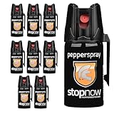 stopnow - 9er Set Pfefferspray & KO-Spray für Selbstverteidigung, Bären & Hunde-Abwehr - Pepper Jet-Sprüh-Strahl - Abwehrspray klein - Tier-Abwehr-Spray, Bärenspray & Verteidigungsspray für Unterwegs