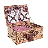 eGenuss Picknickkorb 4 Personen Kühltasche Nikolaus Geschenke für Frauen Picknicktasche 4 Personen Picknickkorb mit Kühlfach und Picknick Zubehör Geschirr Bestecke Weingläser - ROT