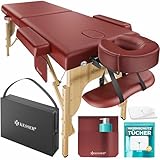 KESSER® Mobile Massageliege mit Holzfüßen klappbar & höhenverstellbar 2 Zonen Massagebett Massagetisch Kosmetikliege Breite Therapieliege Kopfstütze & Armlehnen inkl. Tragetasche & 10x Tücher
